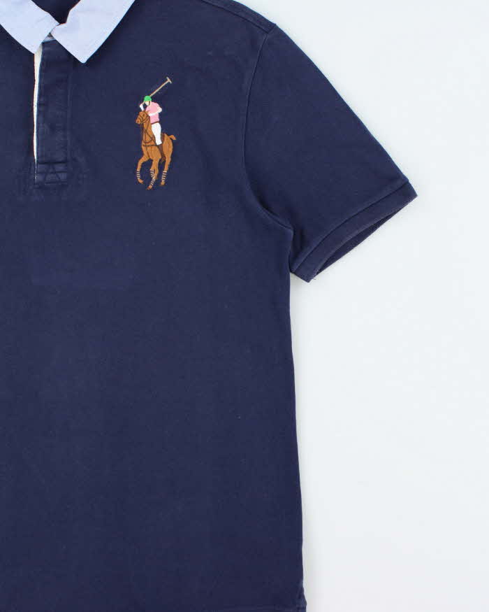 Vintage Polo Ralph Lauren Large Pony Denim Collared Slim Fit Short Sleeve Polo Shirt - L