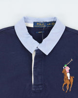 Vintage Polo Ralph Lauren Large Pony Denim Collared Slim Fit Short Sleeve Polo Shirt - L