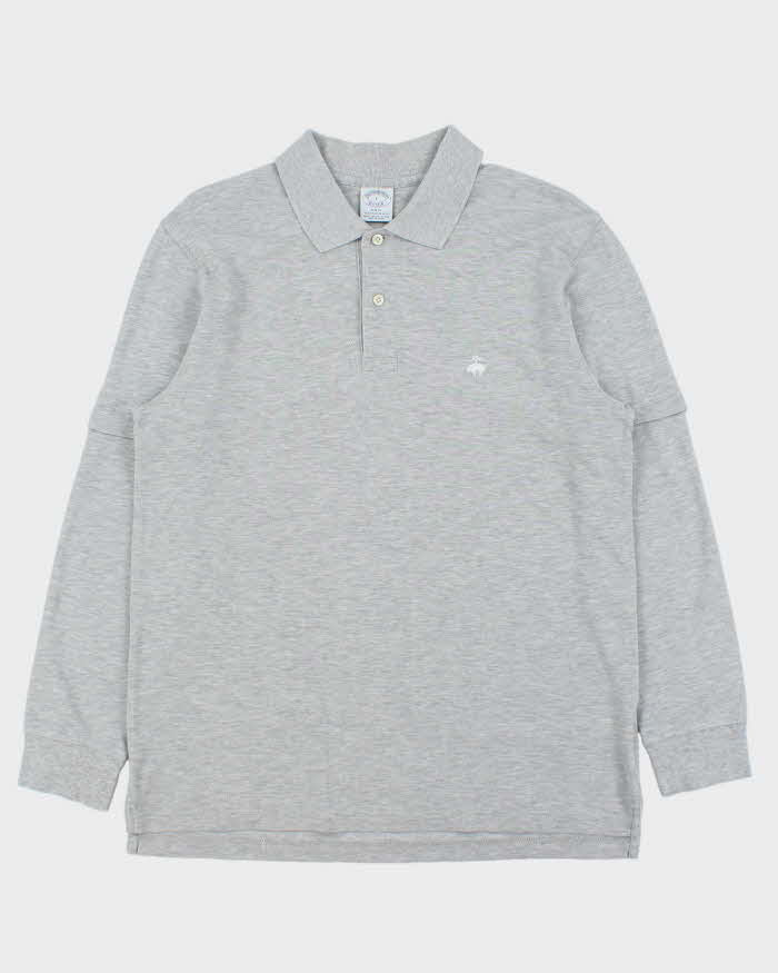 Vintage Y2K 00s Brooks Brothers Supima Slim Fit Marl Grey Layered Long Sleeve Polo Shirt - L