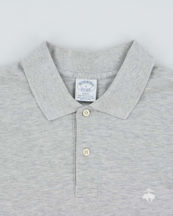 Vintage Y2K 00s Brooks Brothers Supima Slim Fit Marl Grey Layered Long Sleeve Polo Shirt - L