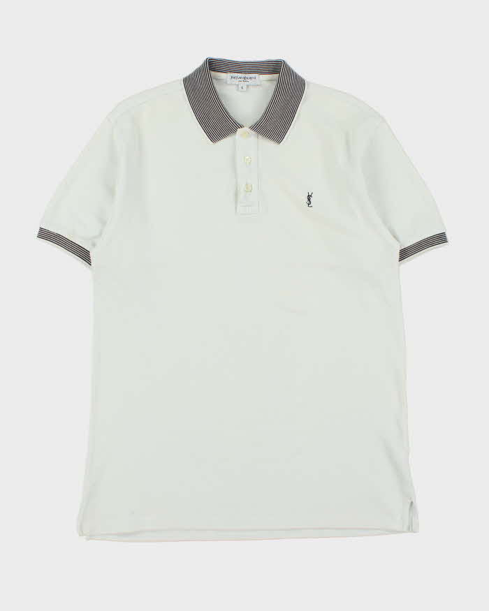 Vintage 1990s Yves Saint Laurent Striped Embroidered Short Sleeve Polo Shirt - XL