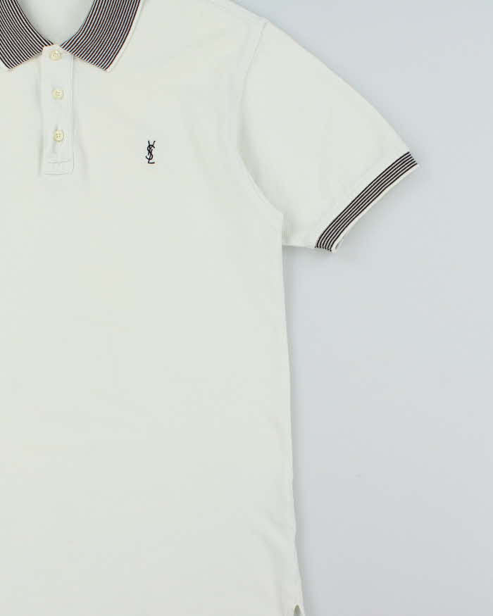 Vintage 1990s Yves Saint Laurent Striped Embroidered Short Sleeve Polo Shirt - XL