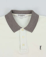 Vintage 1990s Yves Saint Laurent Striped Embroidered Short Sleeve Polo Shirt - XL