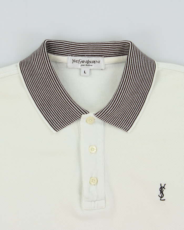 Vintage 1990s Yves Saint Laurent Striped Embroidered Short Sleeve Polo Shirt - XL