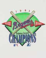 Vintage 1991 Atlanta Braves MLB National Champions Made In USA Single Stitch Crewneck T-Shirt - S