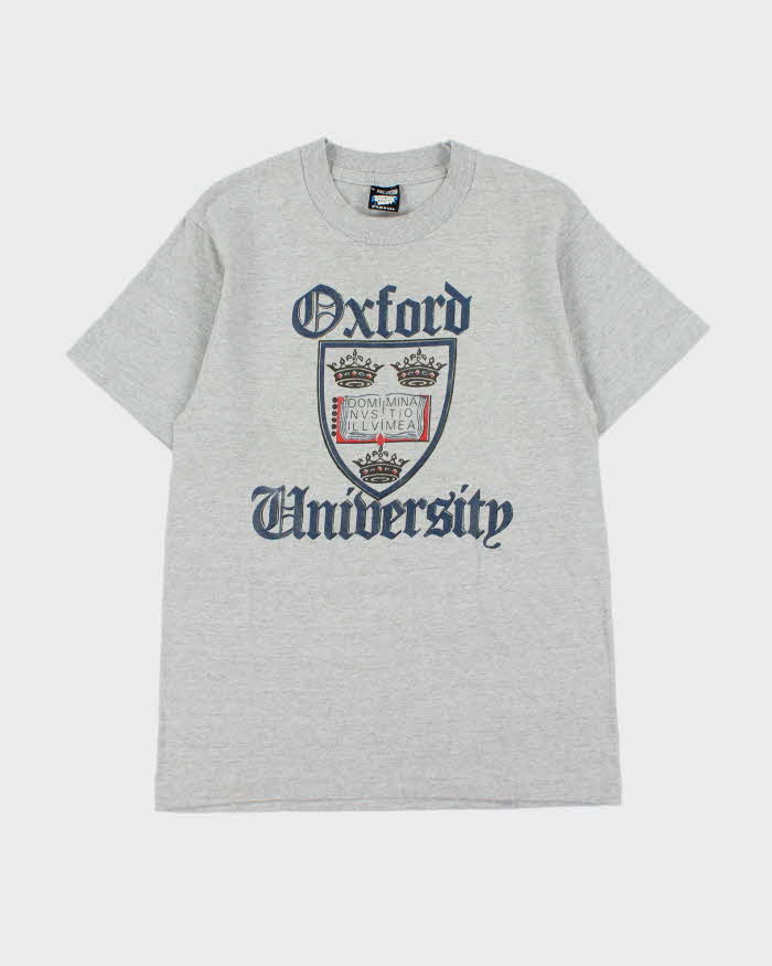 Vintage 1980s Oxford University Screen Stars Single Stitch Made In Ireland Marl Grey Crewneck T-Shirt - M