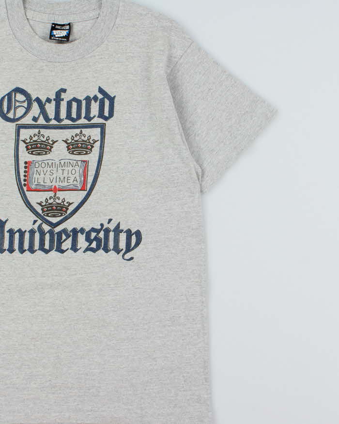 Vintage 1980s Oxford University Screen Stars Single Stitch Made In Ireland Marl Grey Crewneck T-Shirt - M