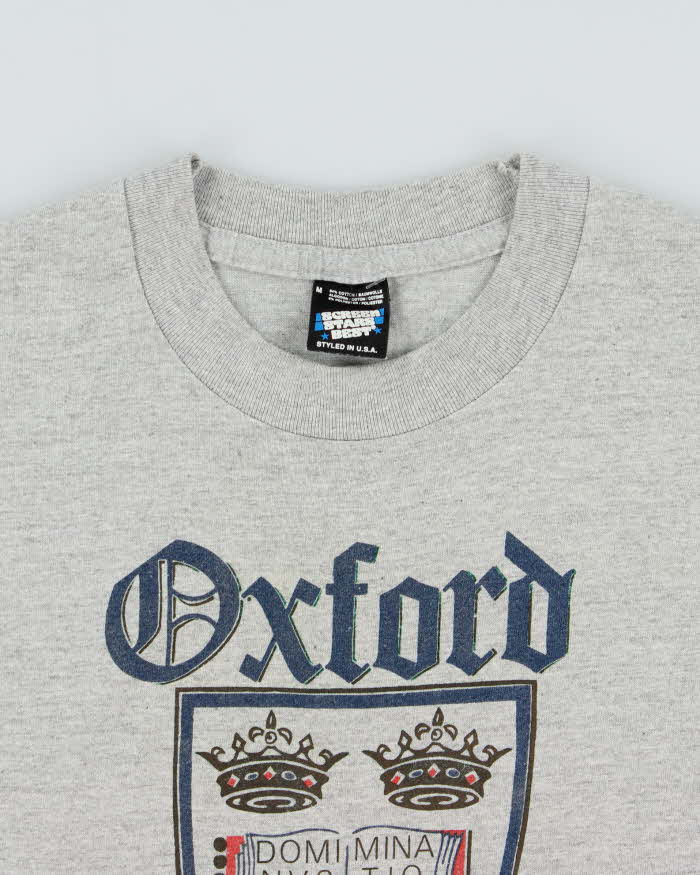 Vintage 1980s Oxford University Screen Stars Single Stitch Made In Ireland Marl Grey Crewneck T-Shirt - M