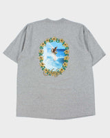 Vintage 1990s Hurley Surf Made In USA Marl Grey Single Stitch Crewneck T-Shirt - L