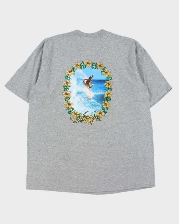 Vintage 1990s Hurley Surf Made In USA Marl Grey Single Stitch Crewneck T-Shirt - L