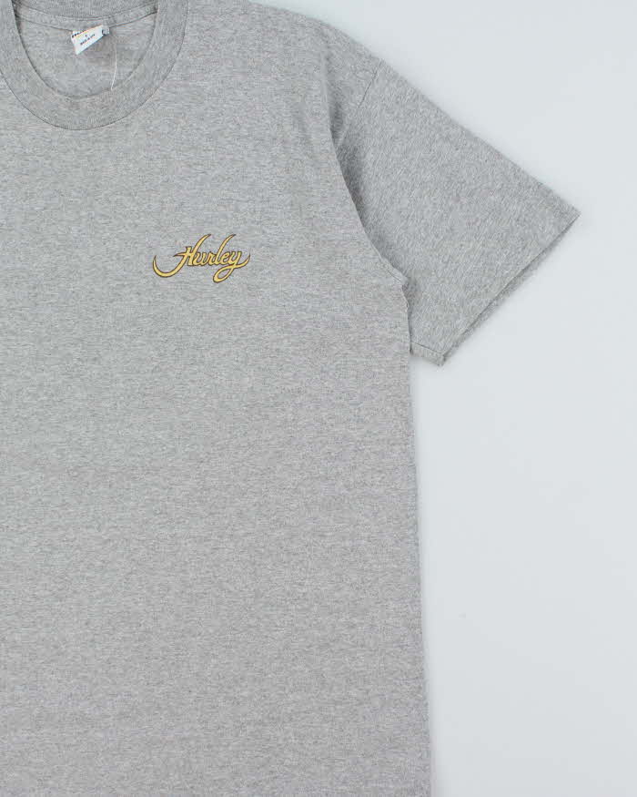 Vintage 1990s Hurley Surf Made In USA Marl Grey Single Stitch Crewneck T-Shirt - L