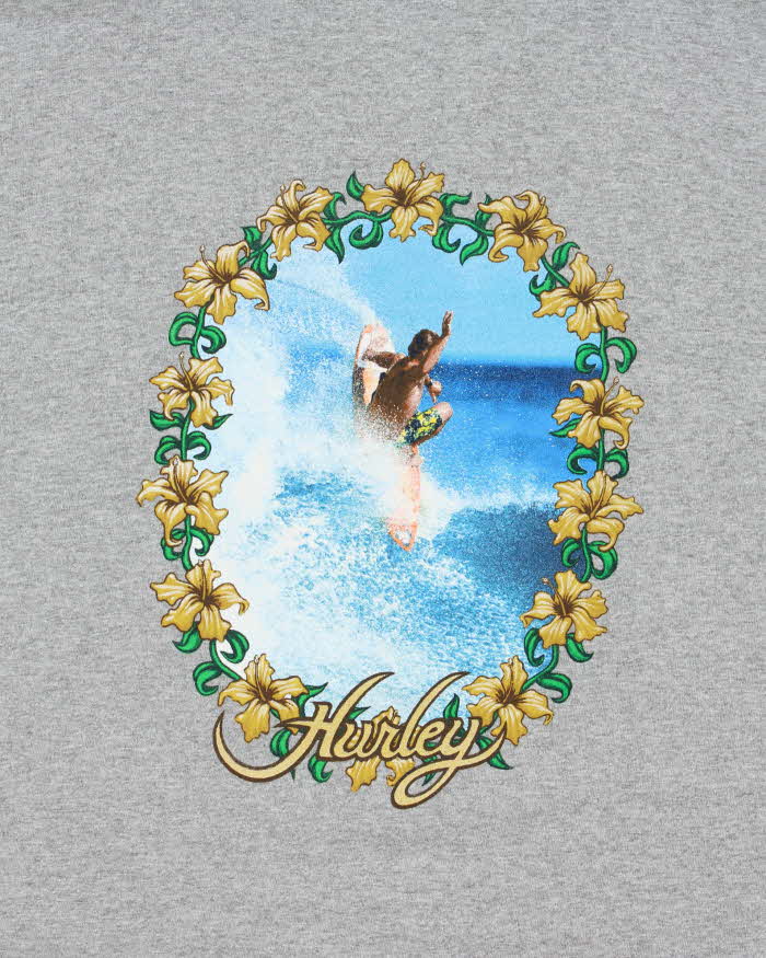Vintage 1990s Hurley Surf Made In USA Marl Grey Single Stitch Crewneck T-Shirt - L