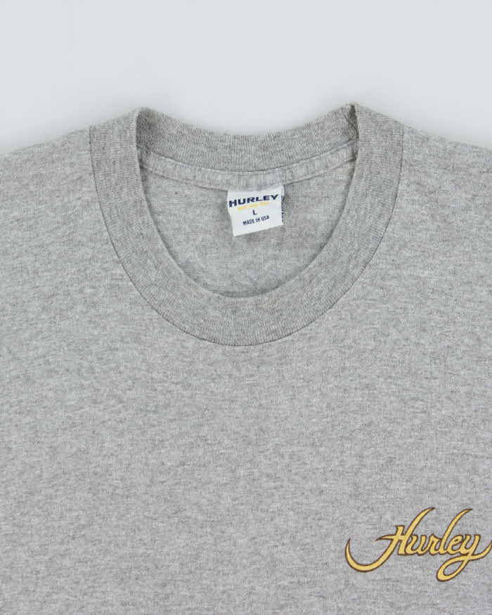Vintage 1990s Hurley Surf Made In USA Marl Grey Single Stitch Crewneck T-Shirt - L
