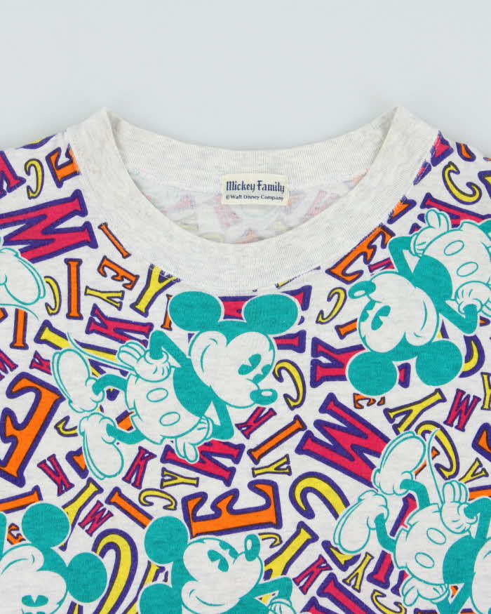 Vintage 1990s Disney Mickey Family Marl Grey Single Stitch Crewneck T-Shirt - L