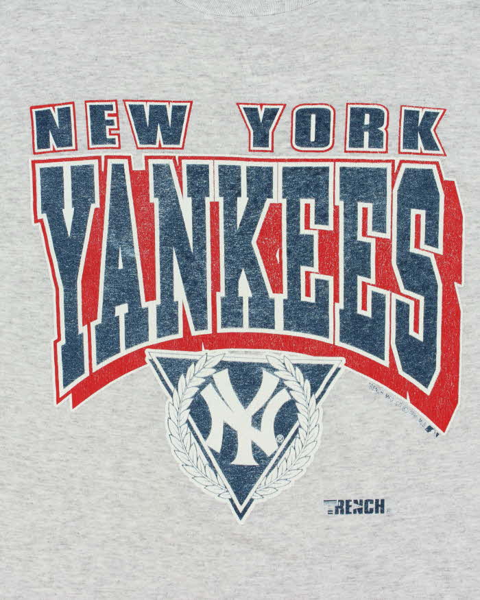 Vintage 1991 New York Yankees MLB Marl Grey Mock Layer Made In USA Single Stitch Trench Crewneck T-Shirt - L