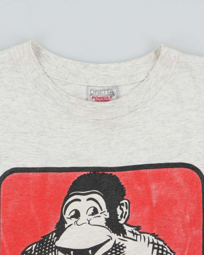 Vintage 1990s Oneita Power-T Made In USA Ben Davis Marl Grey Single Stitch Crewneck T-Shirt - L