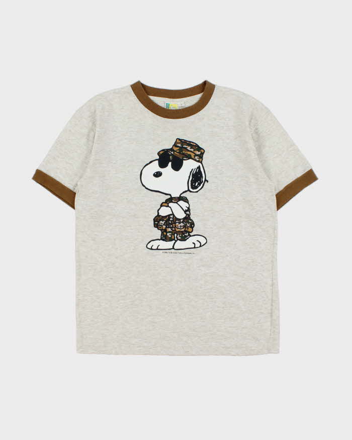 Vintage Y2K 00s Peanuts 'Sergeant Snoopy' Marl Grey Crewneck T-Shirt - M