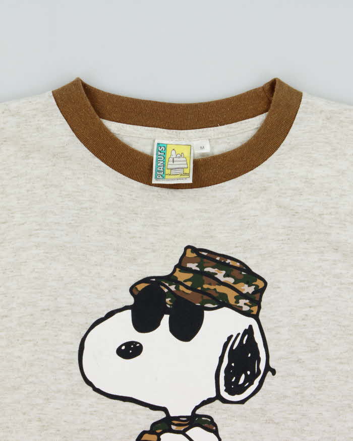 Vintage Y2K 00s Peanuts 'Sergeant Snoopy' Marl Grey Crewneck T-Shirt - M