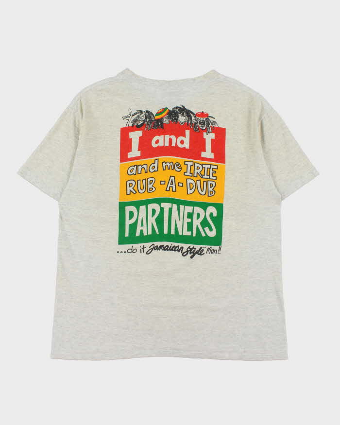 Vintage 1990s Jamaica Style Rub - A - Dub Made In USA Marl Grey Single Stitch Crewneck T-Shirt - L
