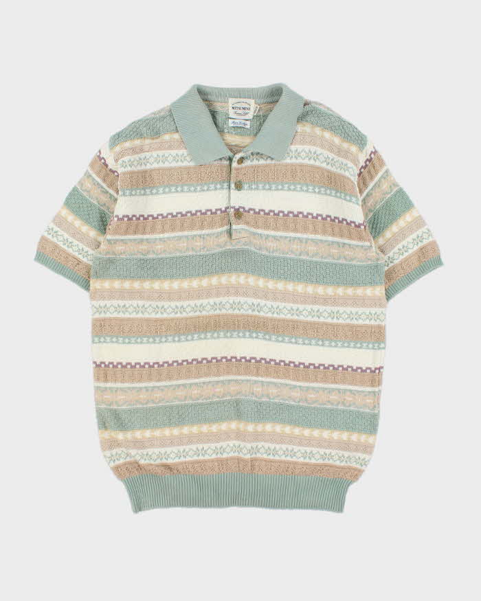 Vintage 1990s Mitsumine Japan Striped Short Sleeve Knit Polo Shirt - M