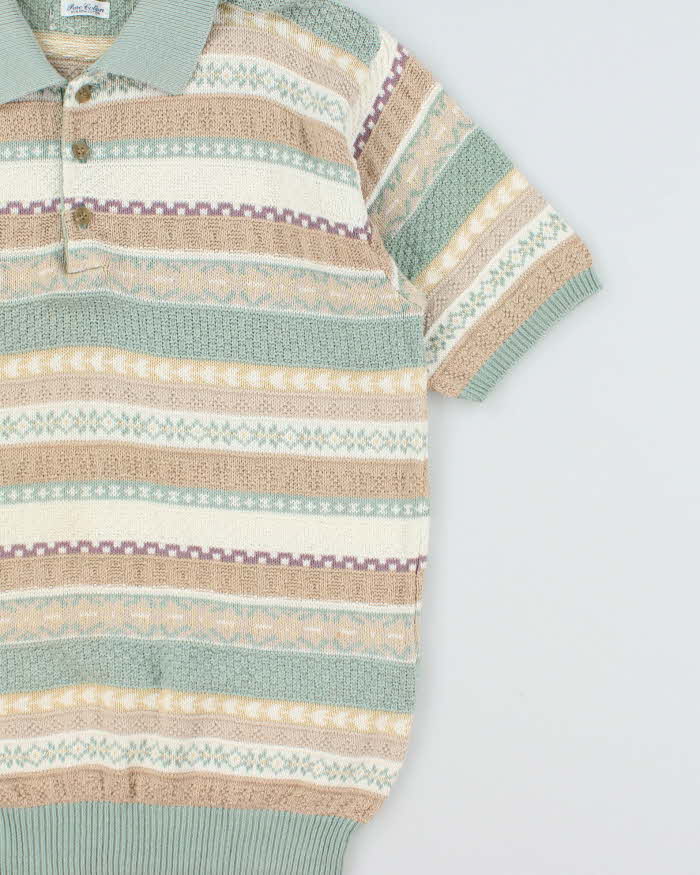 Vintage 1990s Mitsumine Japan Striped Short Sleeve Knit Polo Shirt - M