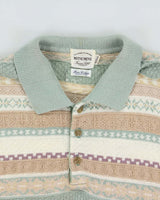 Vintage 1990s Mitsumine Japan Striped Short Sleeve Knit Polo Shirt - M
