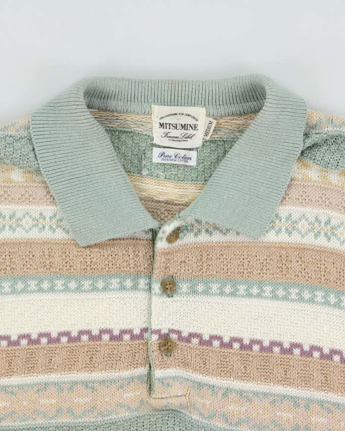 Vintage 1990s Mitsumine Japan Striped Short Sleeve Knit Polo Shirt - M