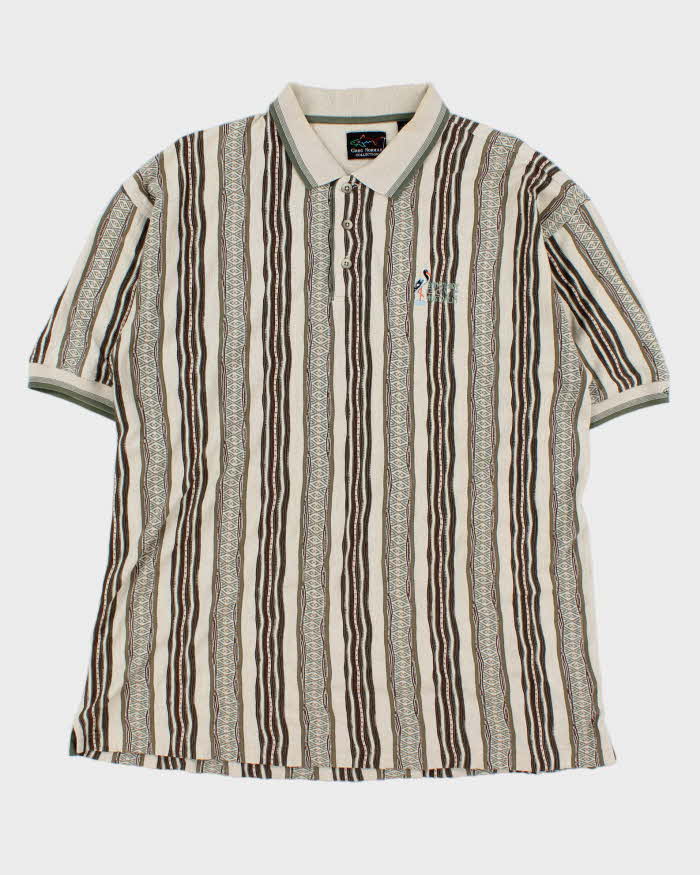 Vintage 1990s Greg Norman Striped Textured Short Sleeve Polo Shirt - L
