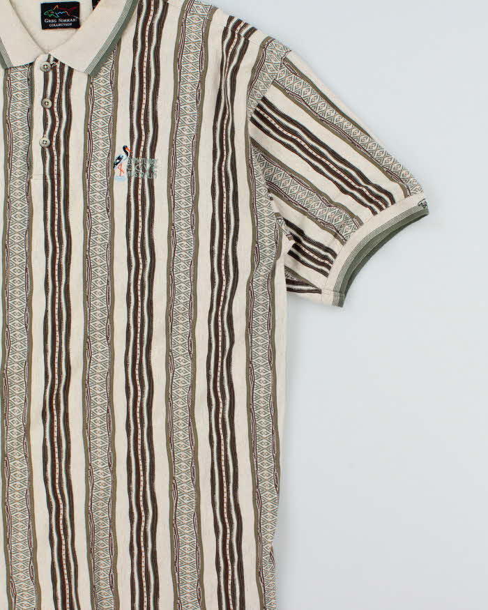 Vintage 1990s Greg Norman Striped Textured Short Sleeve Polo Shirt - L
