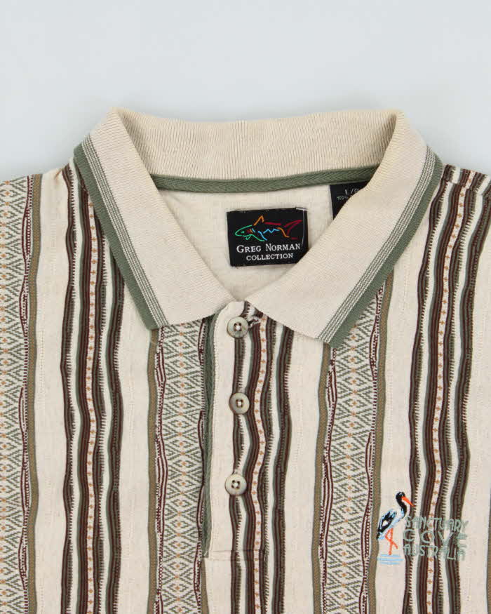 Vintage 1990s Greg Norman Striped Textured Short Sleeve Polo Shirt - L