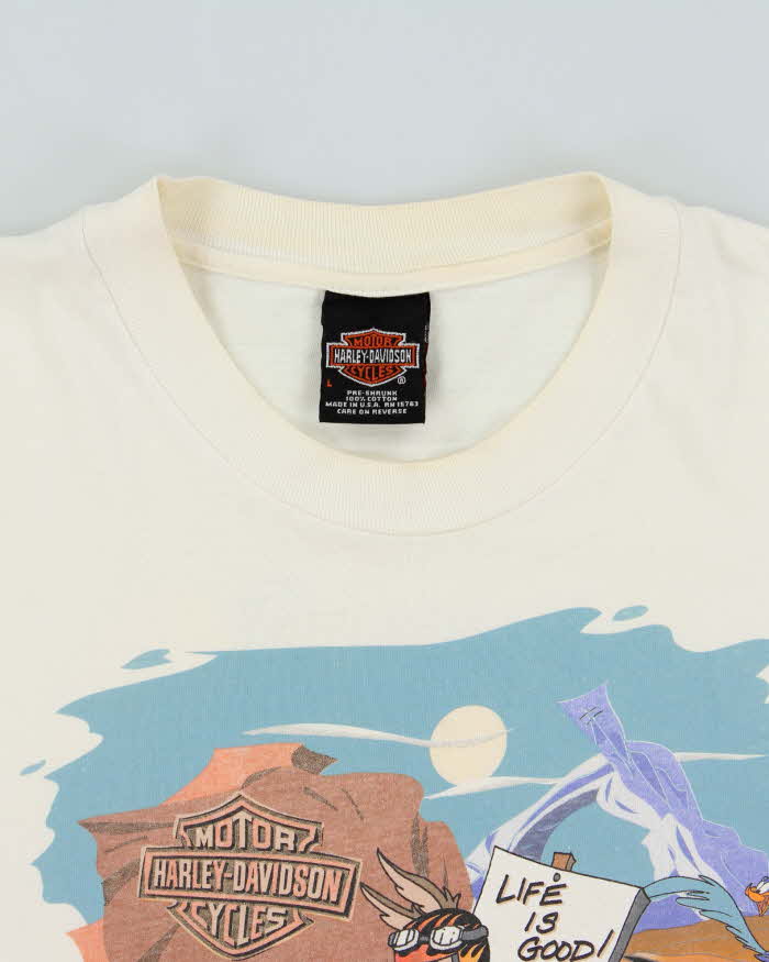Vintage 2000 Harley Davidson x Looney Toons Hanes Beefy Made In USA Distressed Crewneck T-Shirt - L
