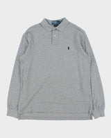 Vintage Y2K 00s Polo Ralph Lauren Marl Grey Classic Fit Long Sleeve Polo Shirt - L