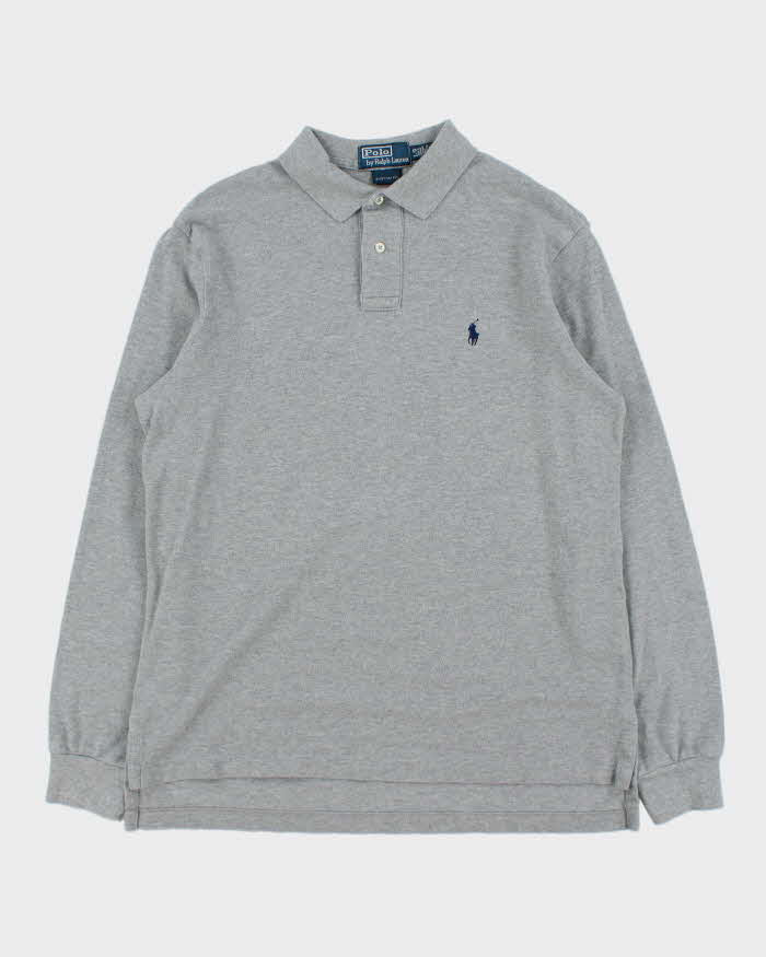 Vintage Y2K 00s Polo Ralph Lauren Marl Grey Classic Fit Long Sleeve Polo Shirt - L