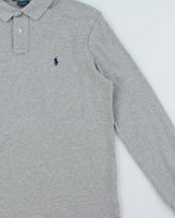 Vintage Y2K 00s Polo Ralph Lauren Marl Grey Classic Fit Long Sleeve Polo Shirt - L