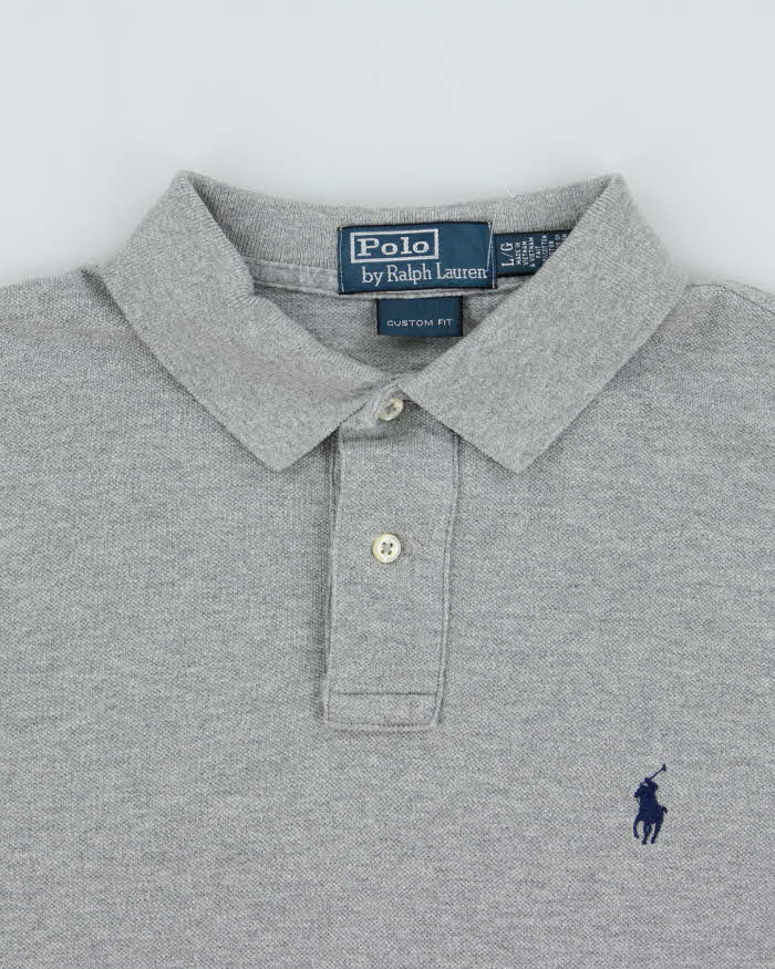 Vintage Y2K 00s Polo Ralph Lauren Marl Grey Classic Fit Long Sleeve Polo Shirt - L