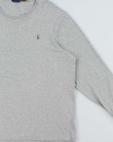 Vintage Polo Ralph Lauren Marl Grey Custom Slim Fit Long Sleeve T-Shirt - XXL