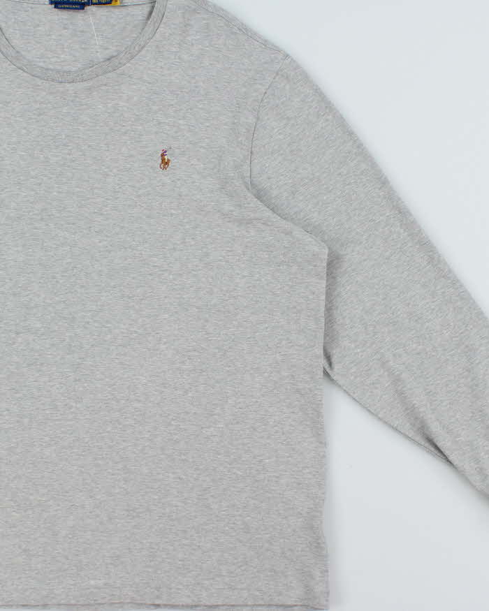 Vintage Polo Ralph Lauren Marl Grey Custom Slim Fit Long Sleeve T-Shirt - XXL
