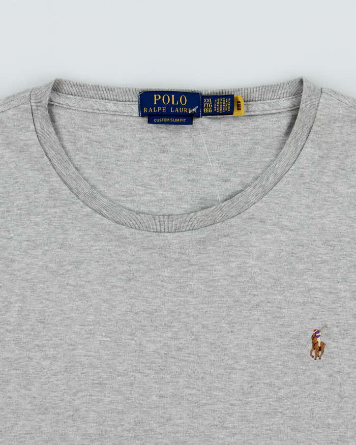 Vintage Polo Ralph Lauren Marl Grey Custom Slim Fit Long Sleeve T-Shirt - XXL