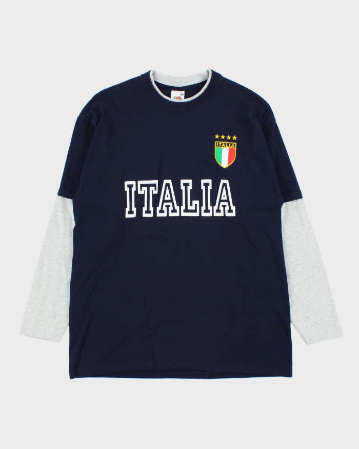 Vintage Y2K 00s Italia Futbol Double Layer Long Sleeve T-Shirt - M