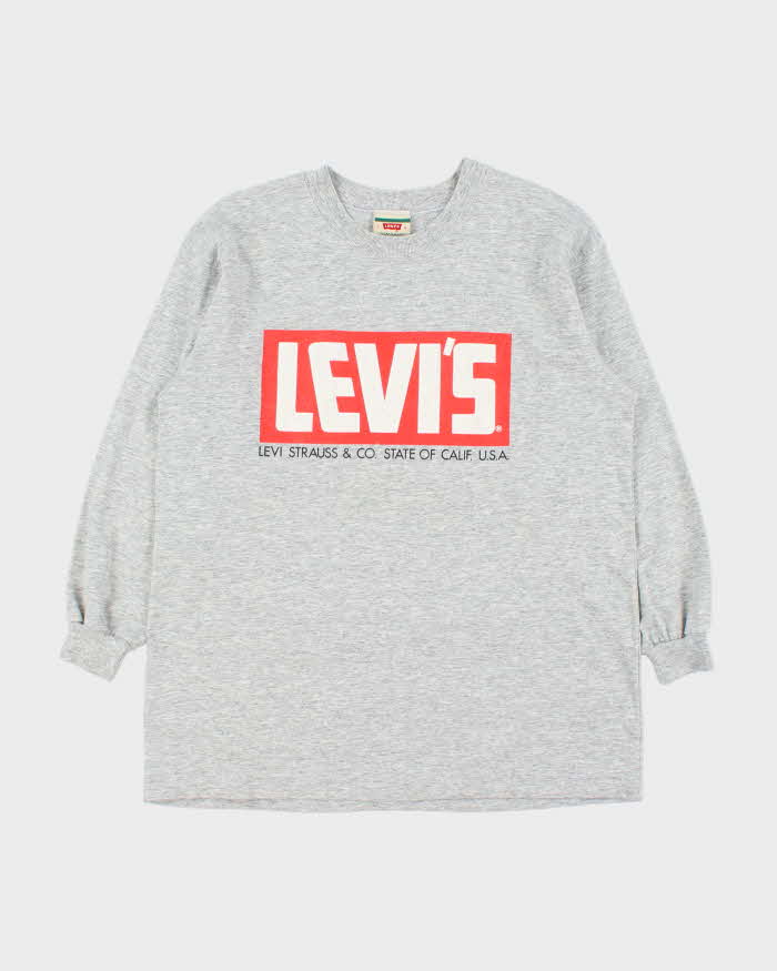 Vintage 1993 Levi's Grey Marl Big Logo Long Sleeve T-Shirt - L