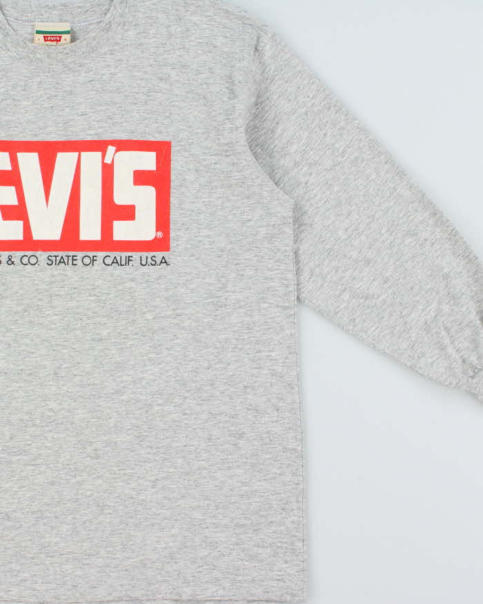 Vintage 1993 Levi's Grey Marl Big Logo Long Sleeve T-Shirt - L
