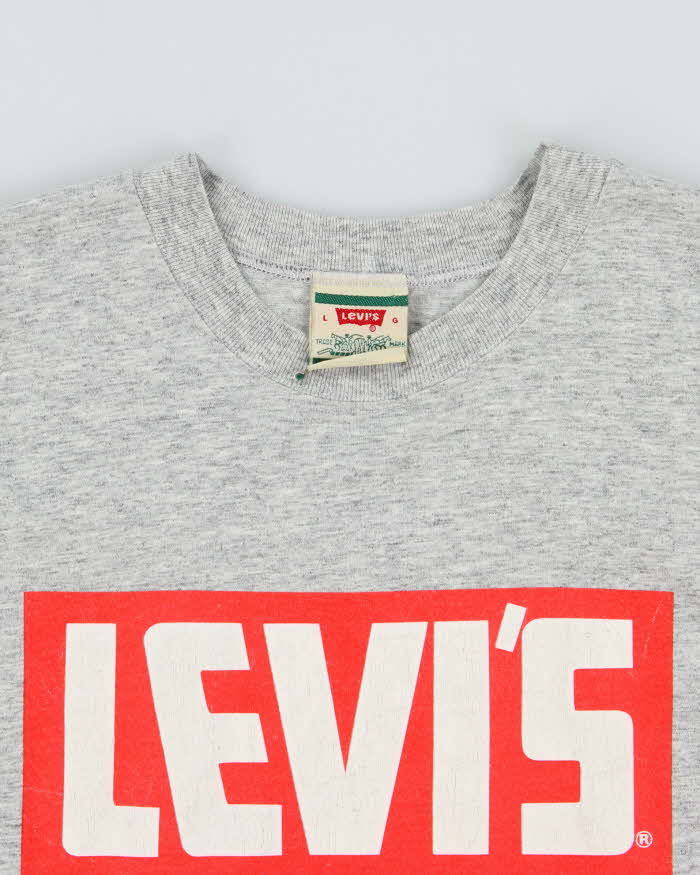 Vintage 1993 Levi's Grey Marl Big Logo Long Sleeve T-Shirt - L