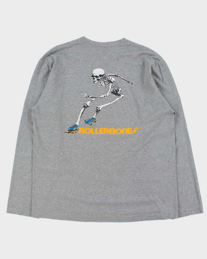 Vintage Y2K 00s Powell Peralta Rollerbones Marl Grey Long Sleeve T