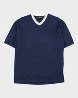 Vintage Y2K 00s Dunhill V-Neck Ribbed Cuff T-Shirt - L