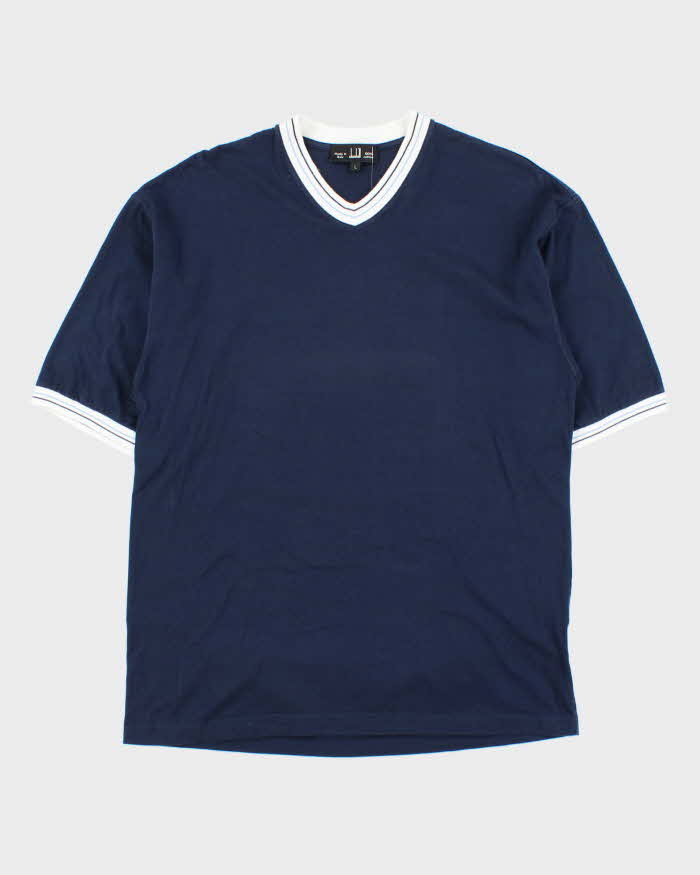 Vintage Y2K 00s Dunhill V-Neck Ribbed Cuff T-Shirt - L