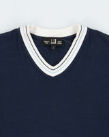 Vintage Y2K 00s Dunhill V-Neck Ribbed Cuff T-Shirt - L