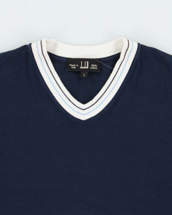 Vintage Y2K 00s Dunhill V-Neck Ribbed Cuff T-Shirt - L