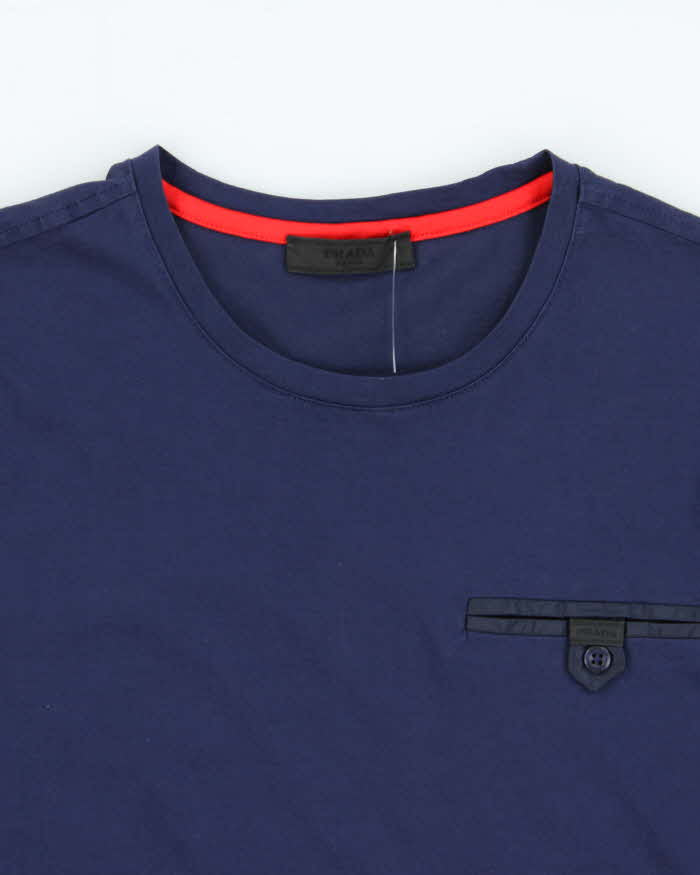 SS2014 Prada Navy Signature Crewneck Pocket T-Shirt - M
