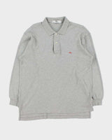 Vintage 1990s Balenciaga Homme Embroidered Marl Grey Long Sleeve Polo Shirt - L