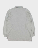 Vintage 1990s Balenciaga Homme Embroidered Marl Grey Long Sleeve Polo Shirt - L